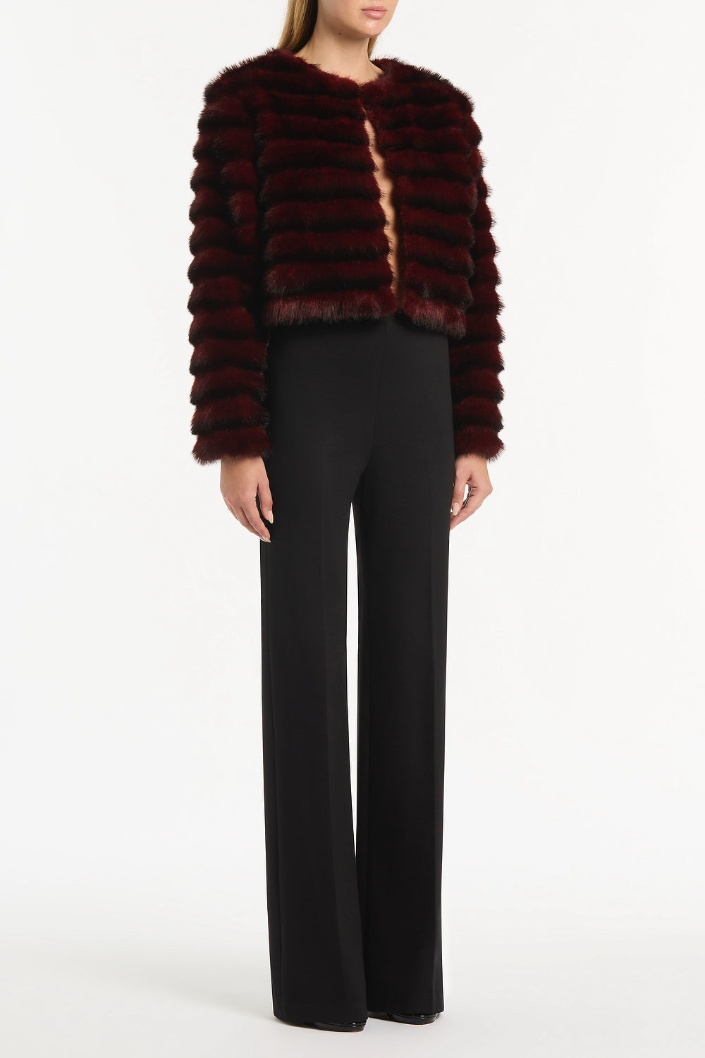 Carla Zampatti Bordeaux Cropped Fur Jacket (Red)