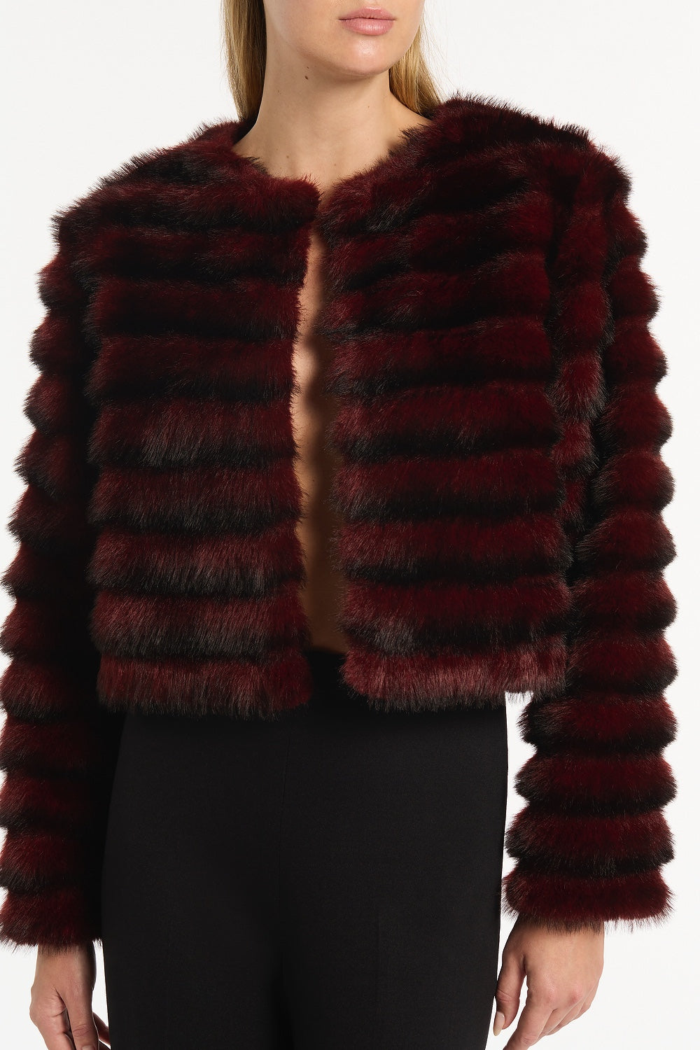 Carla Zampatti Bordeaux Cropped Fur Jacket (Red)