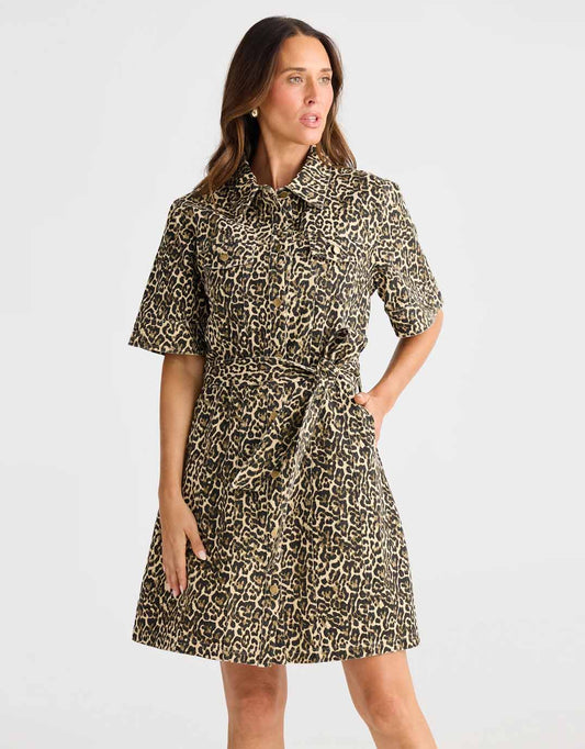 Image of Dresses. Productname: Leroy Dress - in Beige Leopard colour by brand - Brave + True