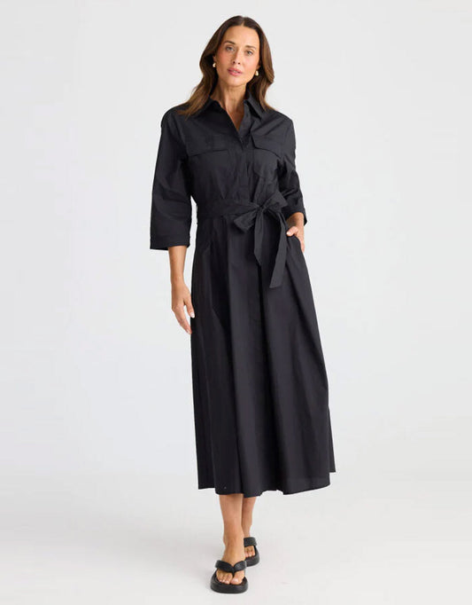 Image of Dresses. Productname: Rossellini 3/4 Sleeve Dress - in Black colour by brand - Brave + True