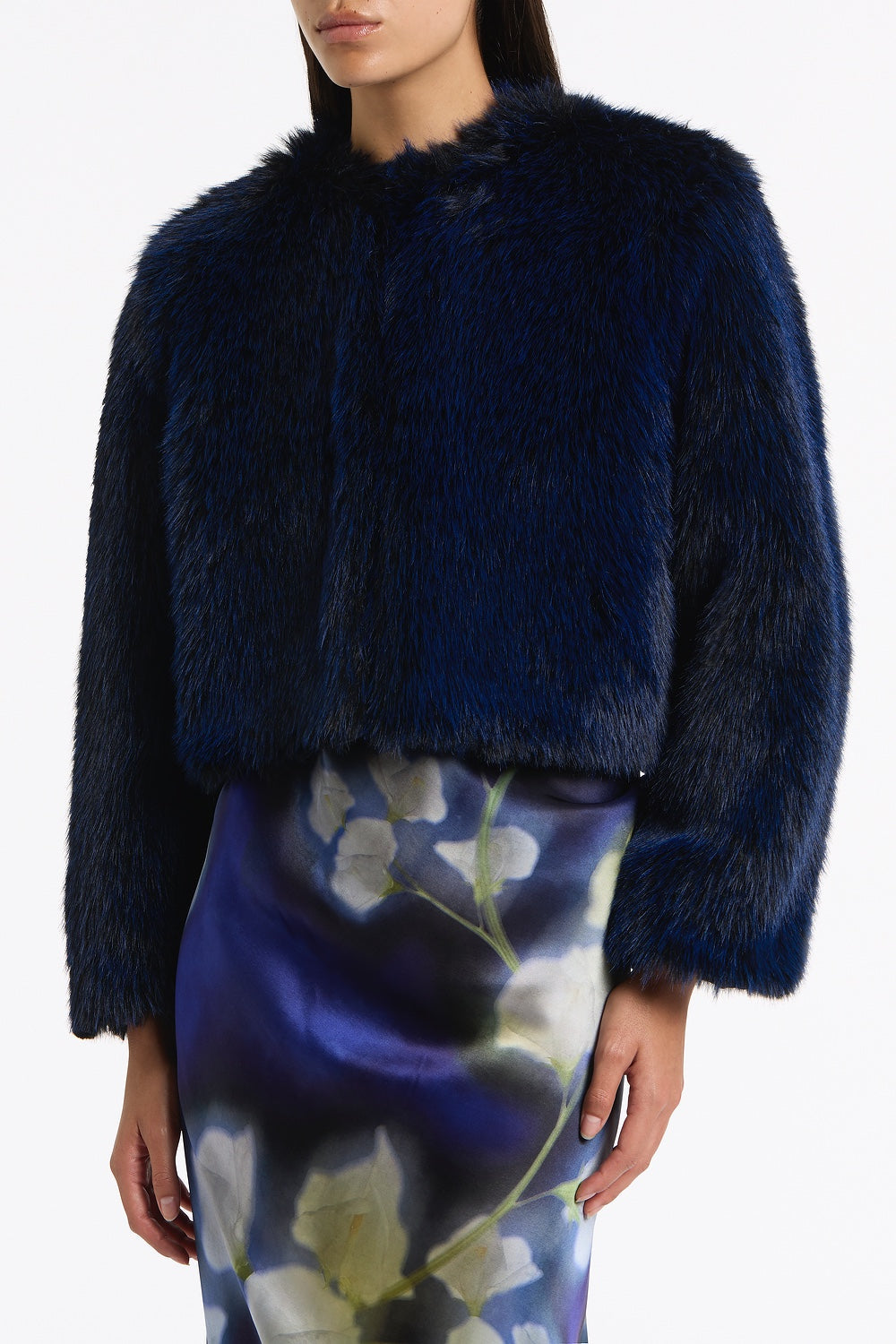 Carla Zampatti Bright Tipped Fur Short Jacket (Navy)