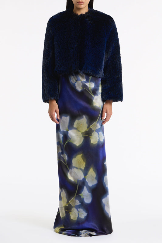 Image of Coats & Jackets. Product name - Bright Navy Tipped Fur Short Jacket in Navy colour by brand - Carla Zampatti