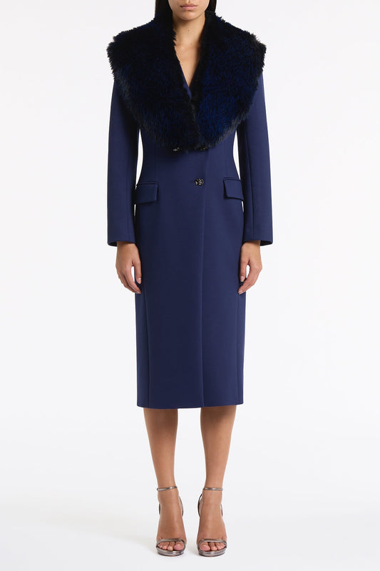 Image of Accessories. Product name - Bright Navy Tipped Fur Stole in Navy colour by brand - Carla Zampatti