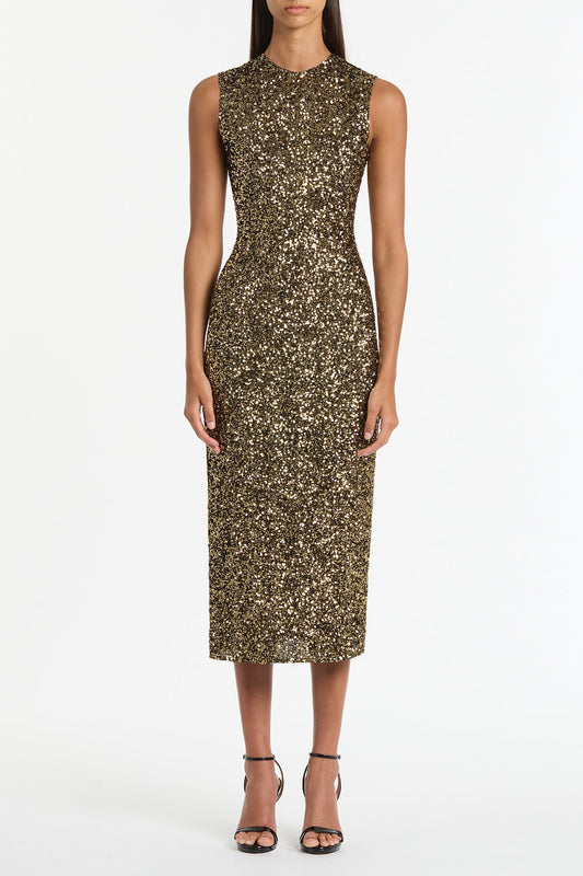 Image of Dresses. Product name - Bronze Crushed Sequin Dress in Bronze colour by brand - Carla Zampatti