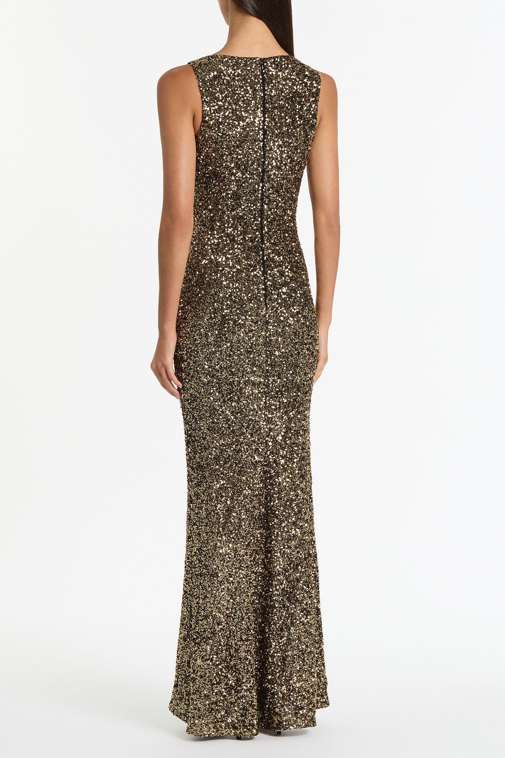 Carla Zampatti Crushed Sequin Mesh-Insert Dress (Bronze)