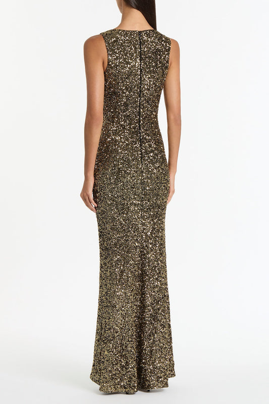 Carla Zampatti Crushed Sequin Mesh-Insert Dress (Bronze)