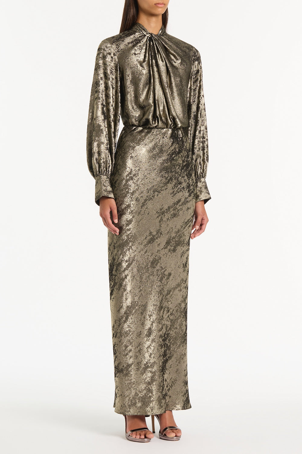 Carla Zampatti Burnished Metallic Twist Front Blouse (Bronze)