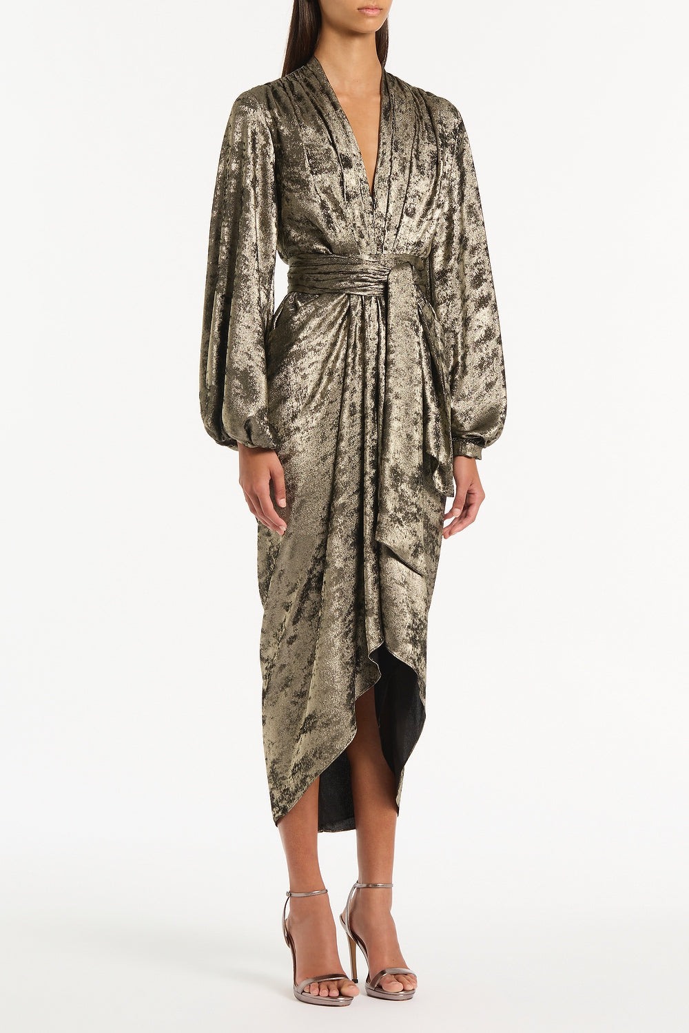 Carla Zampatti Burnished Metallic Waterfall Dress (Bronze)