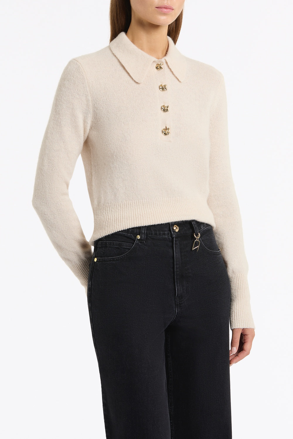 Carla Zampatti Buttermilk Brushed Wool Knit Polo (Cream)