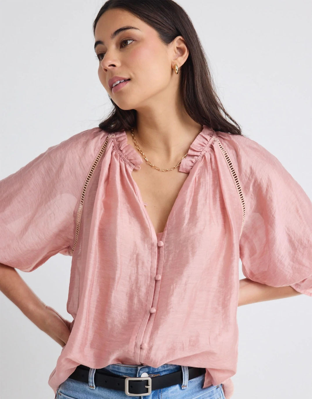 By Rosa Encounter Gathered Button Front Top (Blush)