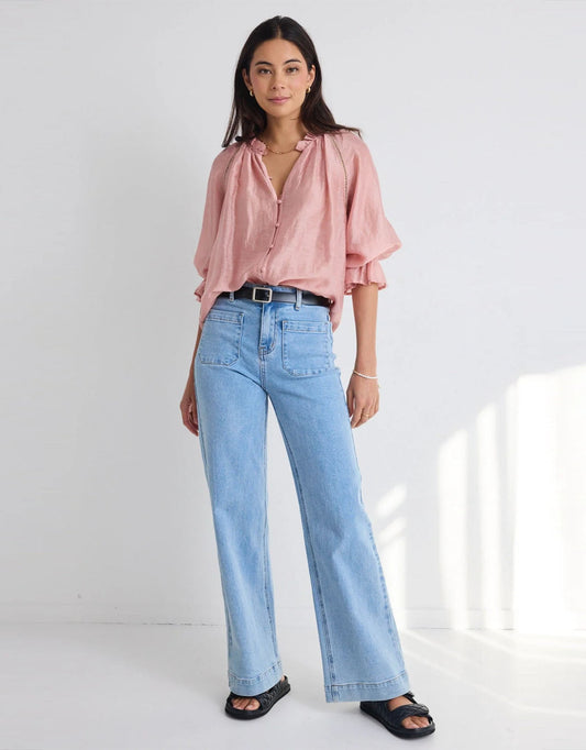 Encounter Gathered Button Front Top - (Blush)