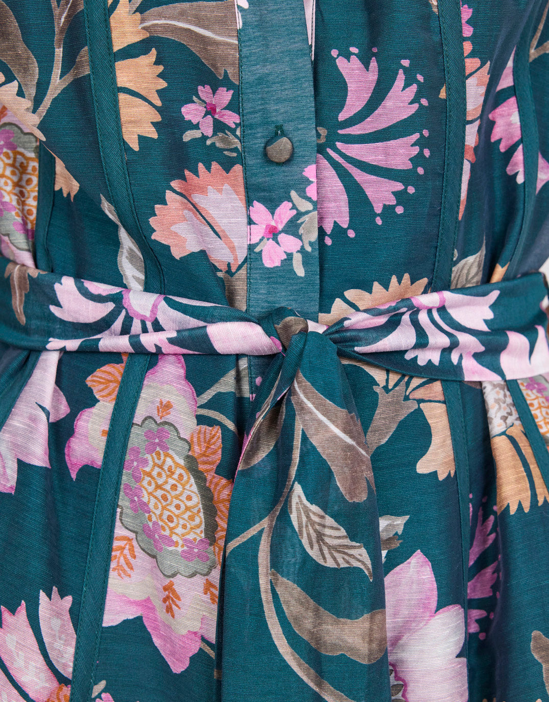 By Rosa Intuition Scarf Print Puff Sleeve Maxi Shirt Dress (Petrol)