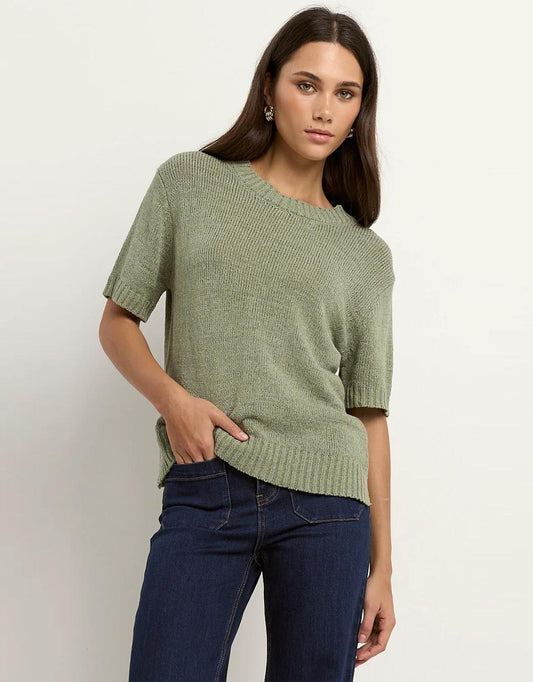 Loveable Tape Yarn Knit Tee - (Sage)