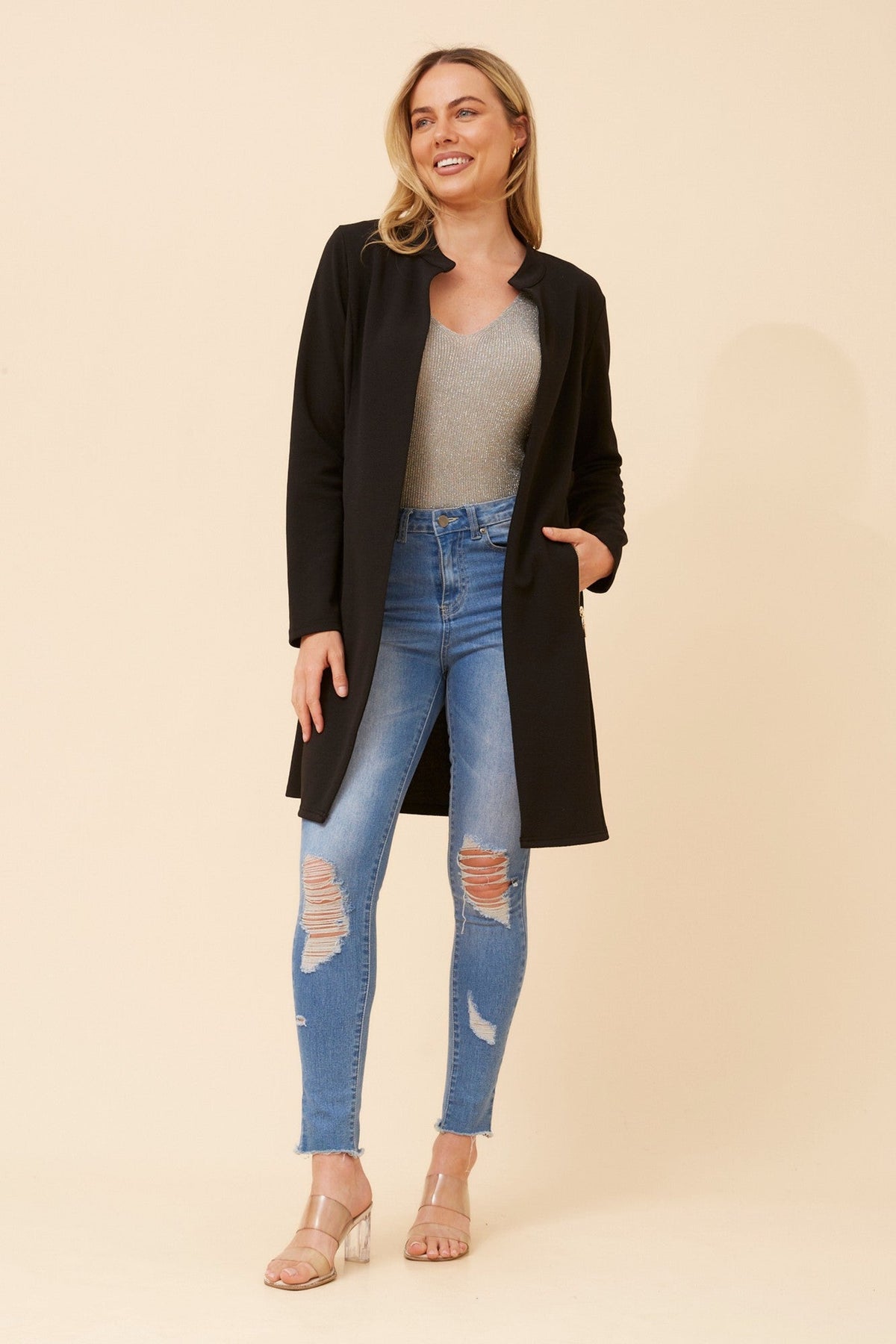 Caroline Morgan Australia LACEY SOLID CARDIGAN (Black)