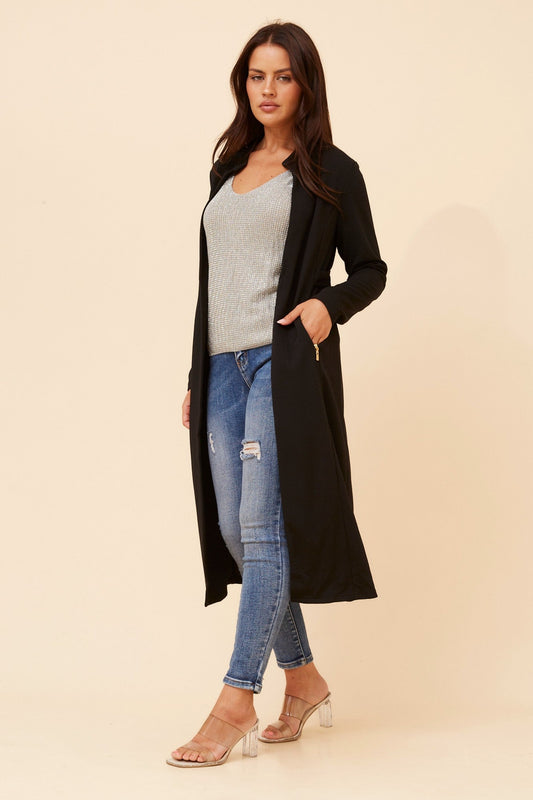 Image of Cardigans. Product name - ADELLA LONGLINE CARDIGAN in Black colour by brand - Caroline Morgan Australia