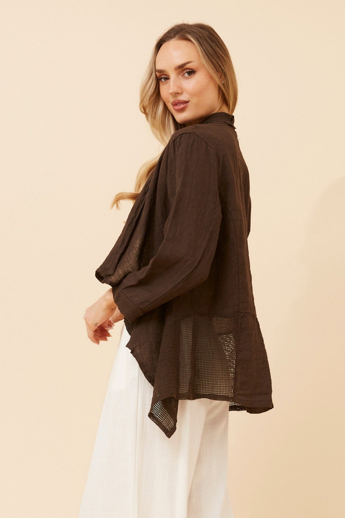 MAJELLA LINEN CARDIGAN (Khaki)
