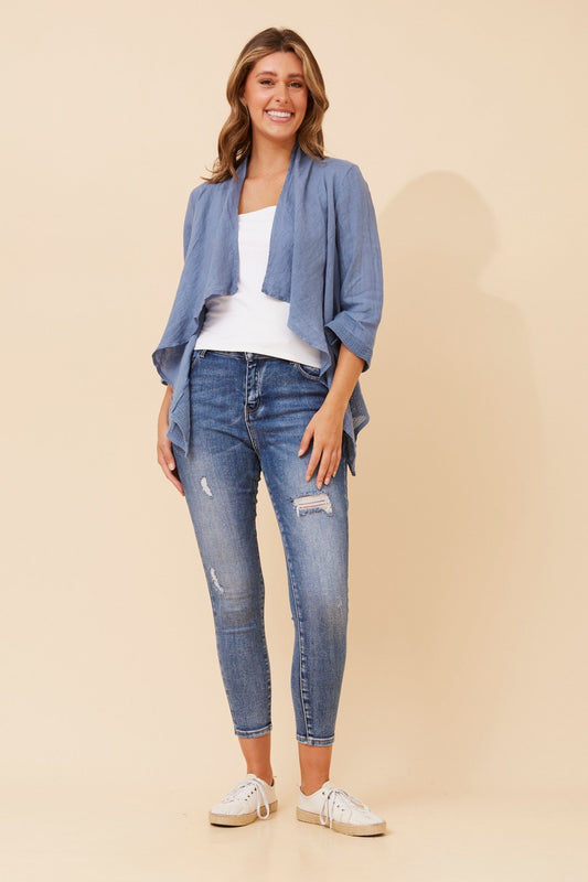 BOTTEGA MODA MAJELLA LINEN CARDIGAN (Denim)