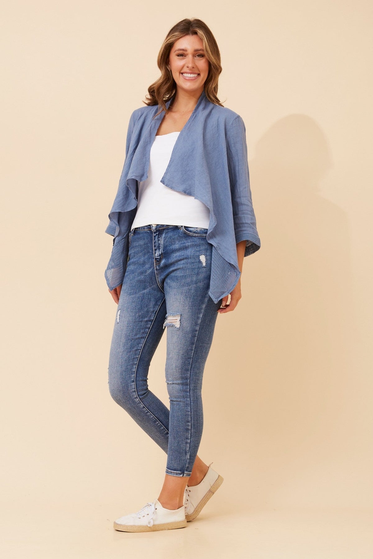 BOTTEGA MODA MAJELLA LINEN CARDIGAN (Denim)