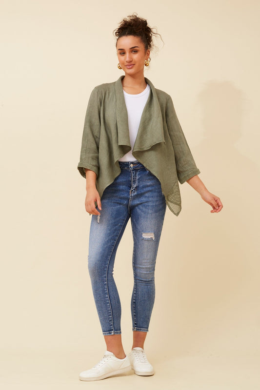 BOTTEGA MODA MAJELLA LINEN CARDIGAN (Khaki)