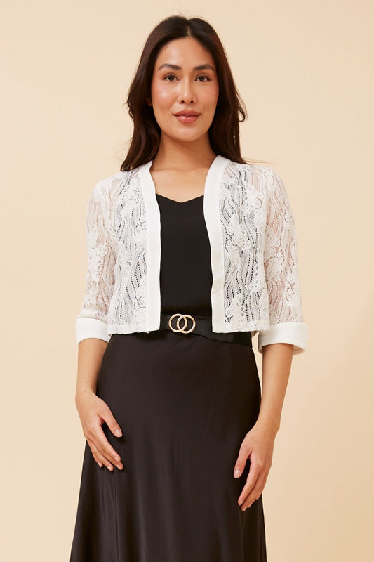 Image of Cardigans. Product name - ZULEIKA LACE CARDIGAN in White colour by brand - Caroline Morgan Australia