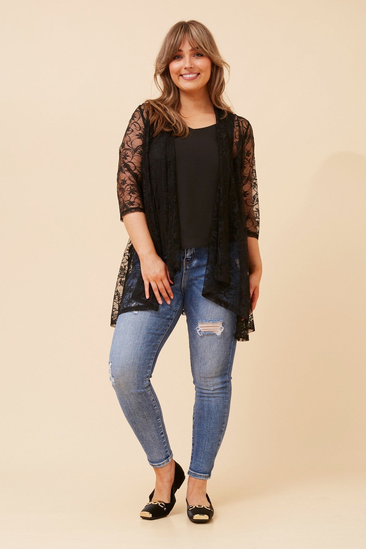 MANNIE LACE WATERFALL CARDIGAN (Black)