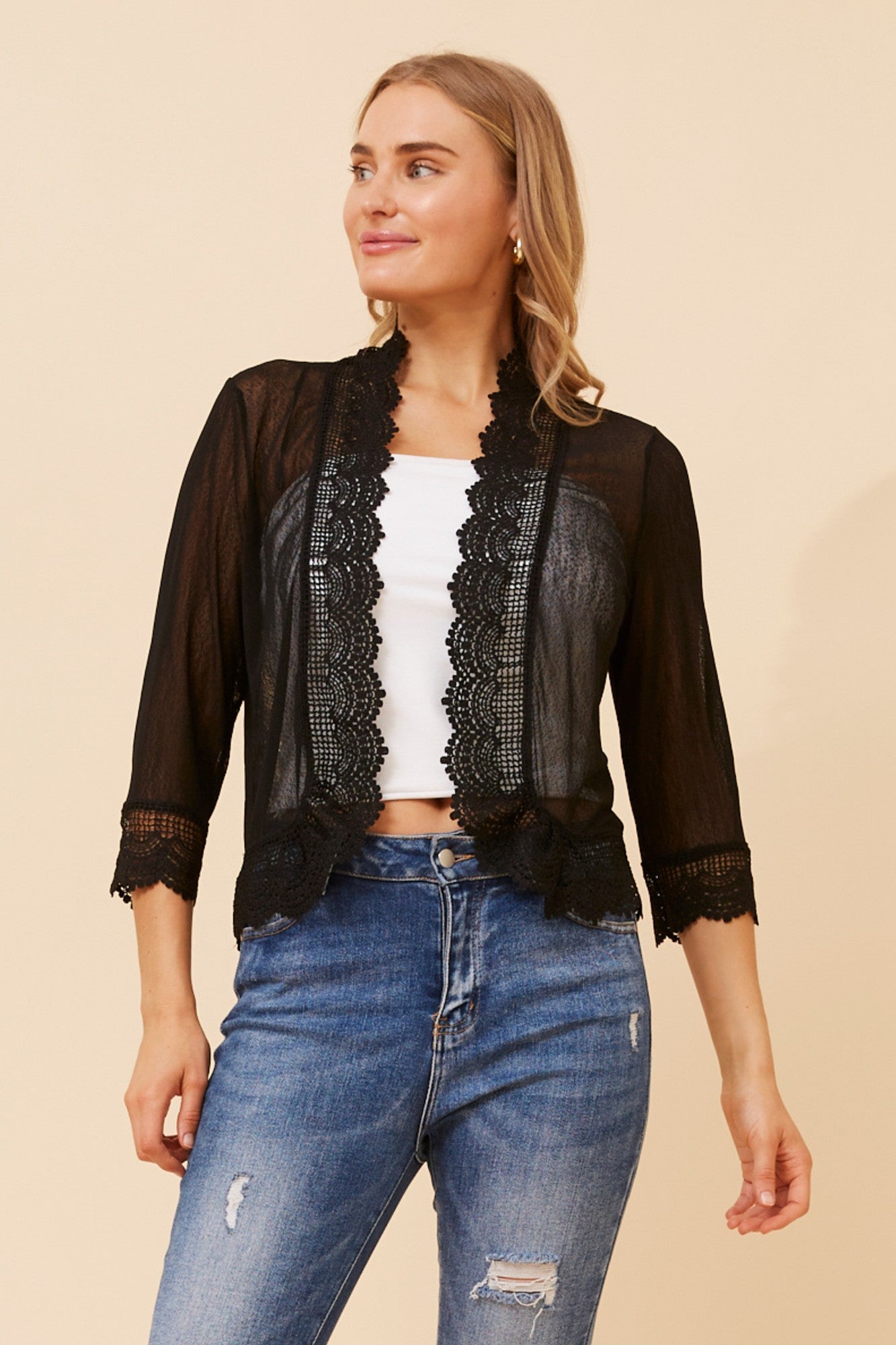 FINS LACE CARDIGAN (Black)
