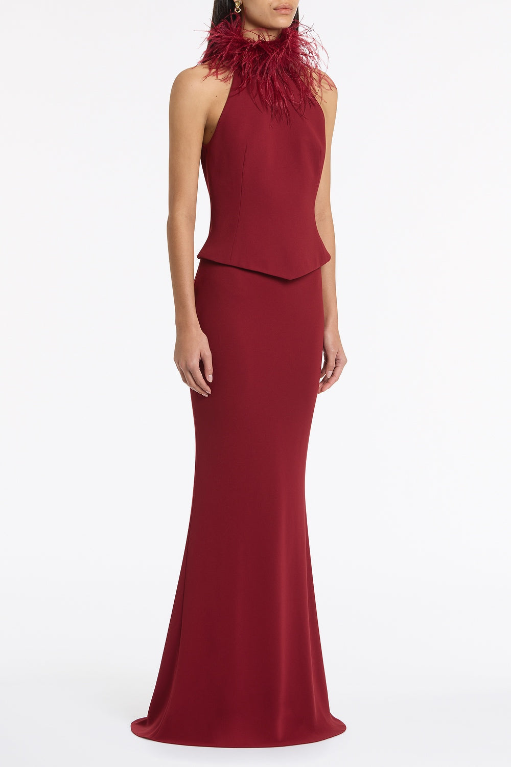 Carla Zampatti Cabernet Crepe Bias Fishtail Skirt (Red)