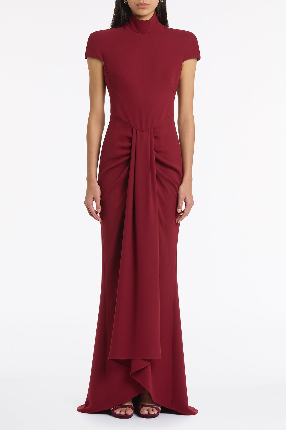 Image of Dresses. Product name - Cabernet Crepe Cap Sleeve Gown in Red colour by brand - Carla Zampatti