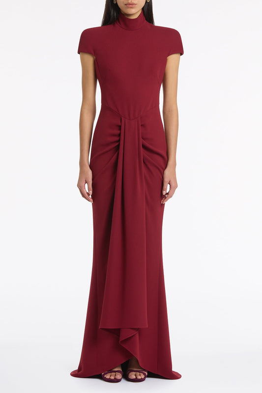 Image of Dresses. Product name - Cabernet Crepe Cap Sleeve Gown in Red colour by brand - Carla Zampatti