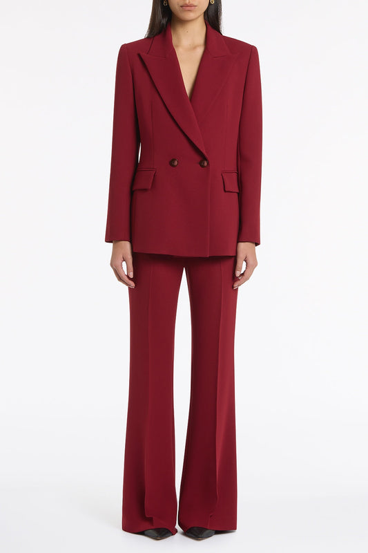Image of Coats & Jackets. Product name - Cabernet Crepe Double Breasted Blazer in Red colour by brand - Carla Zampatti