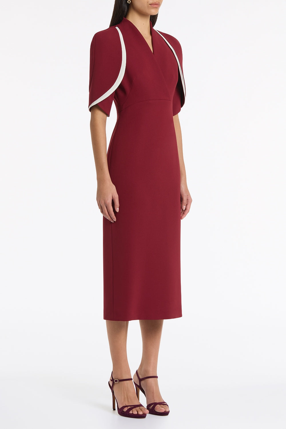 Carla Zampatti Cabernet Crepe Layered Sleeve Midi Dress (Red)