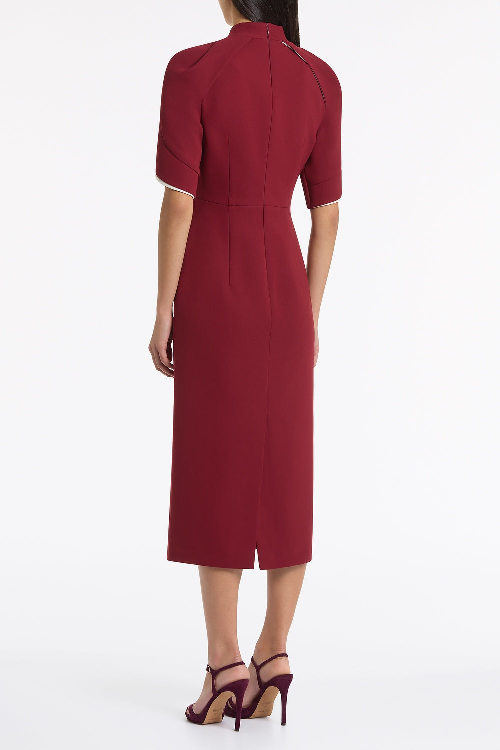 Carla Zampatti Cabernet Crepe Layered Sleeve Midi Dress (Red)
