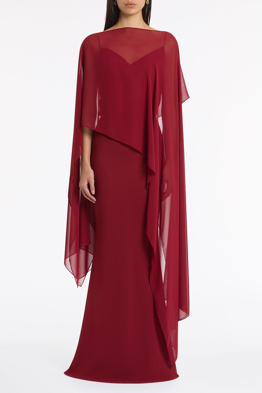 Image of Accessories. Product name - Cabernet Georgette Cascata Wrap in Red colour by brand - Carla Zampatti