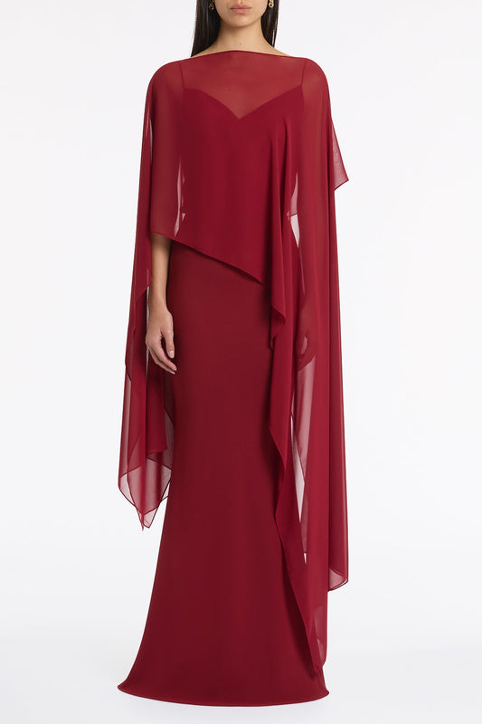 Image of Accessories. Product name - Cabernet Georgette Cascata Wrap in Red colour by brand - Carla Zampatti