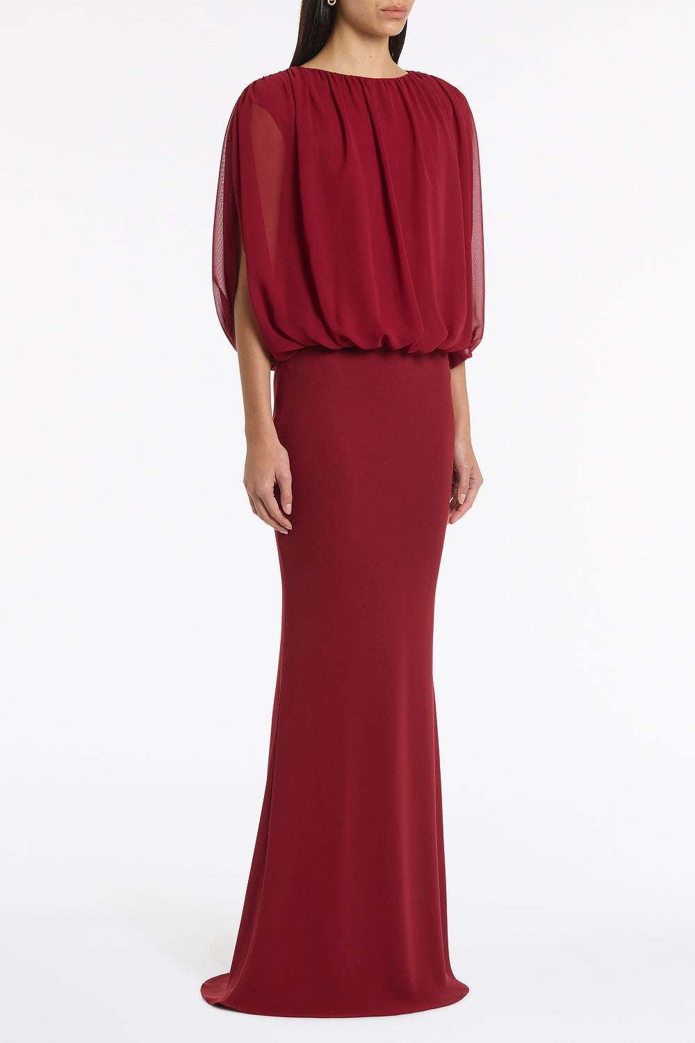 Carla Zampatti Cabernet Georgette Gathered Capelet Top (Red)