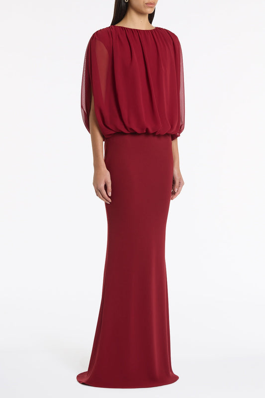 Carla Zampatti Cabernet Georgette Gathered Capelet Top (Red)
