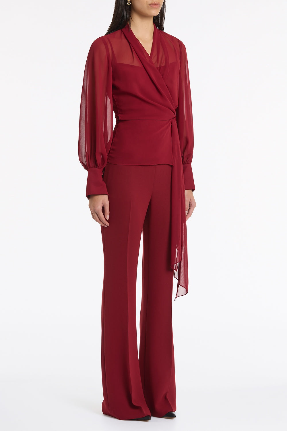 Carla Zampatti Cabernet Georgette Long Sleeve Wrap Blouse (Red)