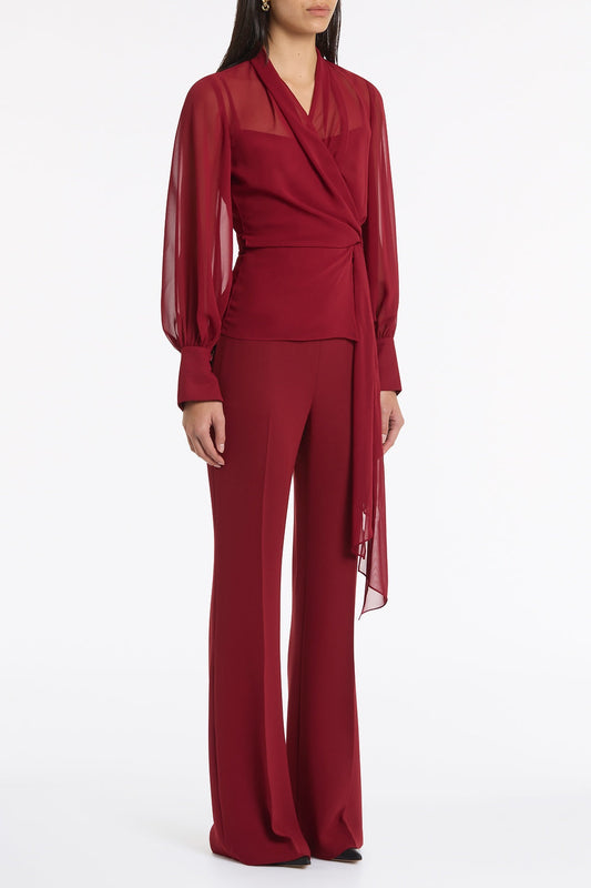 Carla Zampatti Cabernet Georgette Long Sleeve Wrap Blouse (Red)