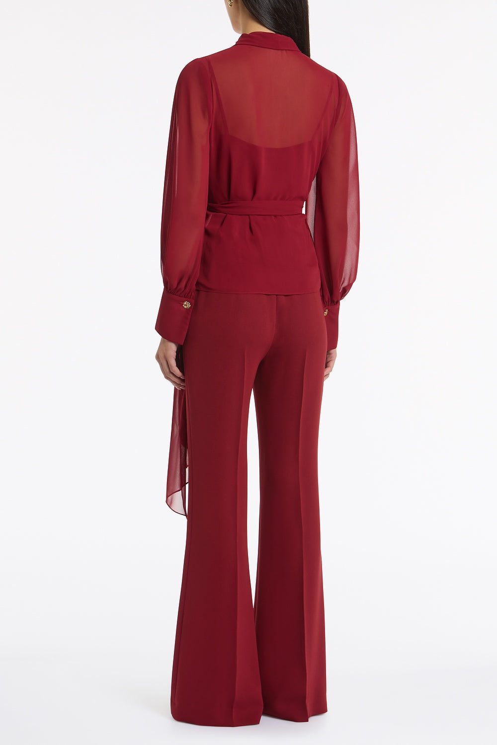 Carla Zampatti Cabernet Georgette Long Sleeve Wrap Blouse (Red)