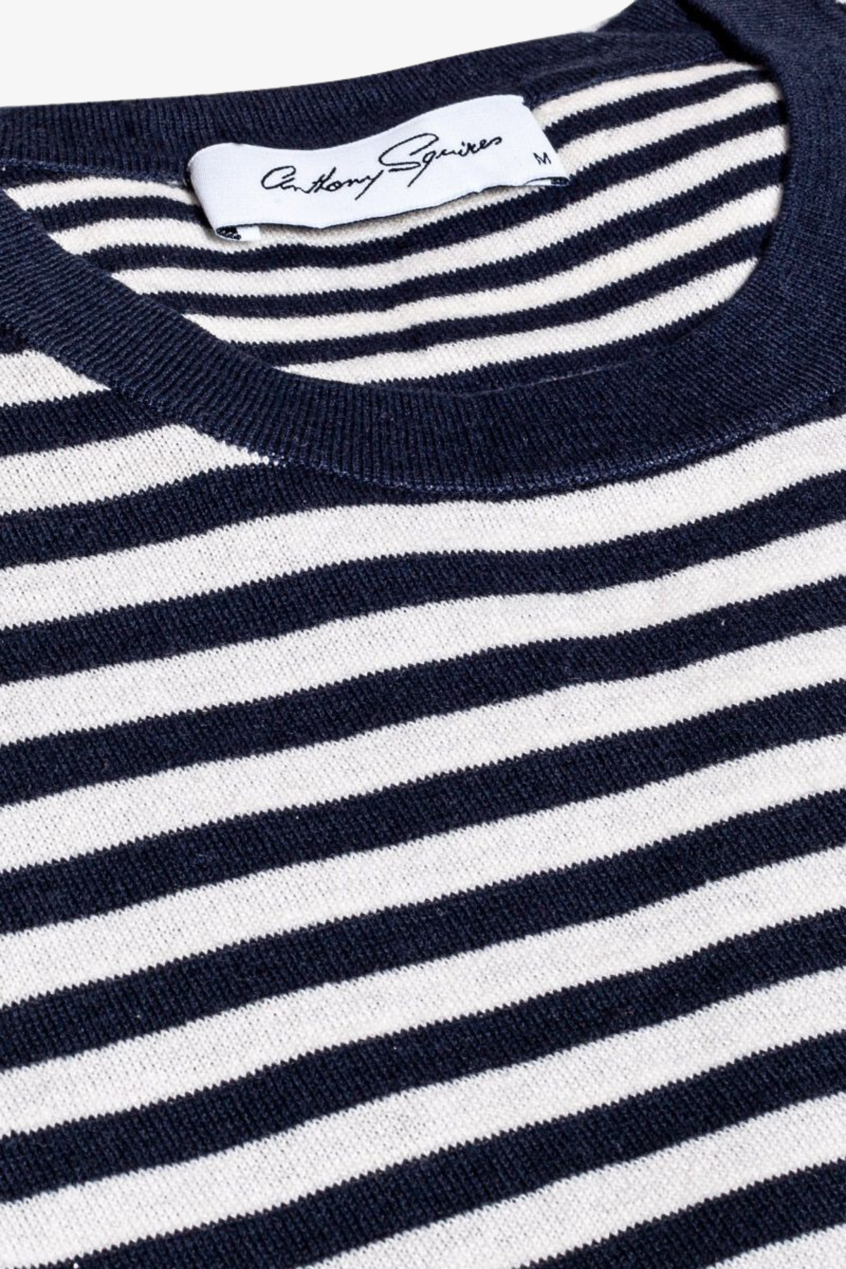 Image of T-Shirts. Product name - Daily Navy & White Knitted T-shirt in White colour by brand - Anthony Squires