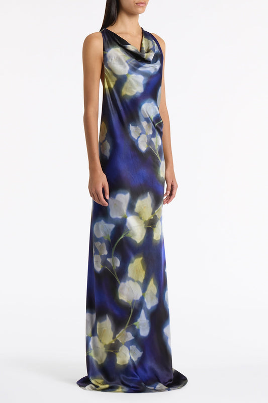 Carla Zampatti Calla Lily Silk Viscose Cowl Front Gown (Blue)