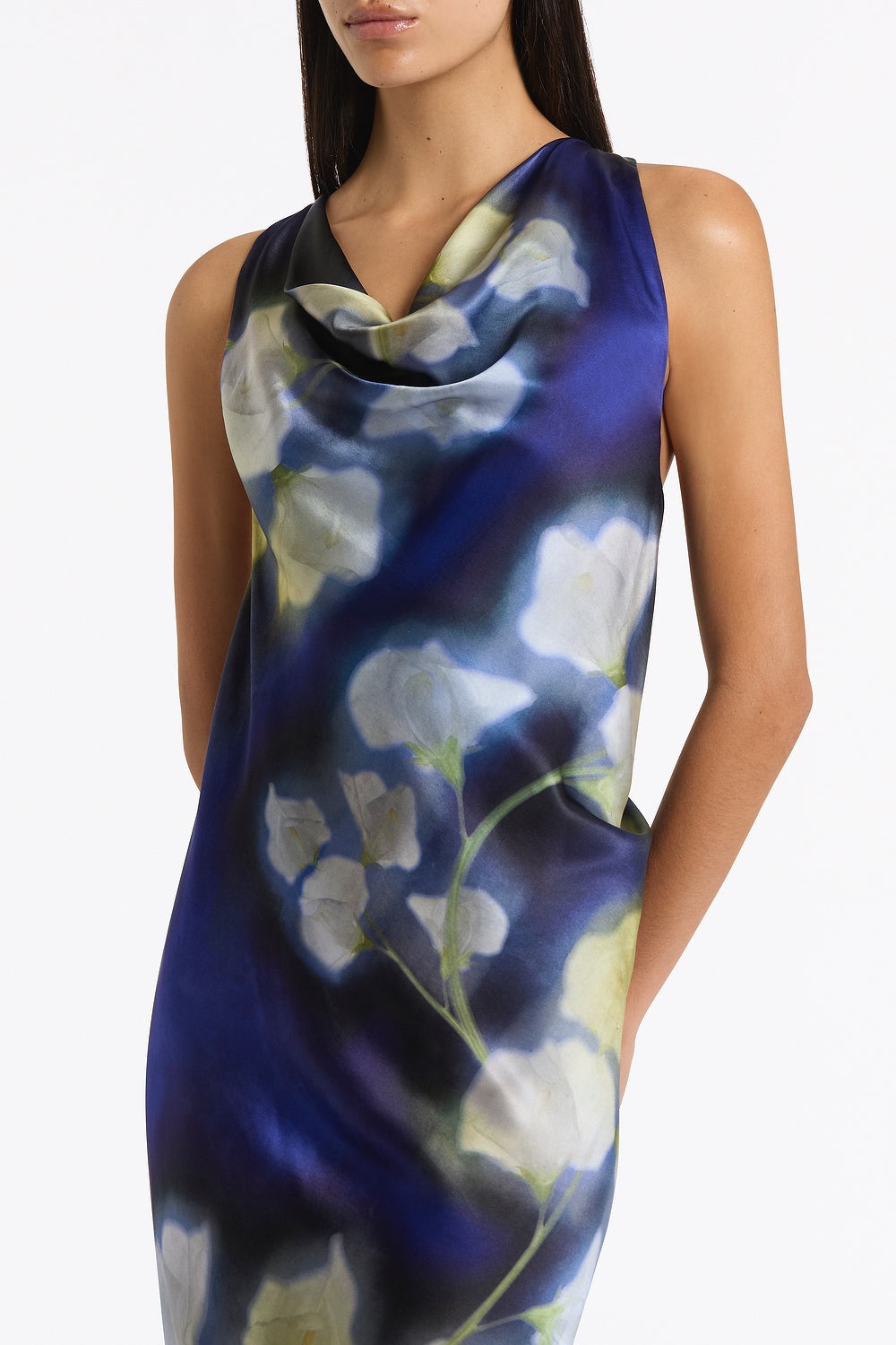 Carla Zampatti Calla Lily Silk Viscose Cowl Front Gown (Blue)
