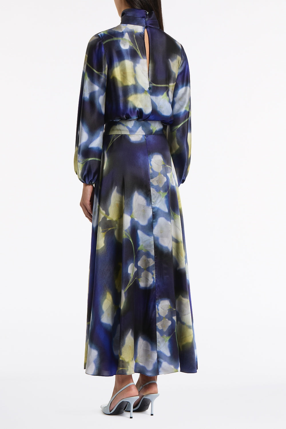 Carla Zampatti Calla Lily Silk Viscose Gathered Sleeve Dress (Blue)