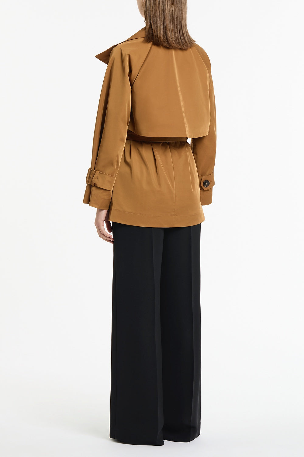 Carla Zampatti Camel Taffeta Twill Short Trench Coat (Brown)