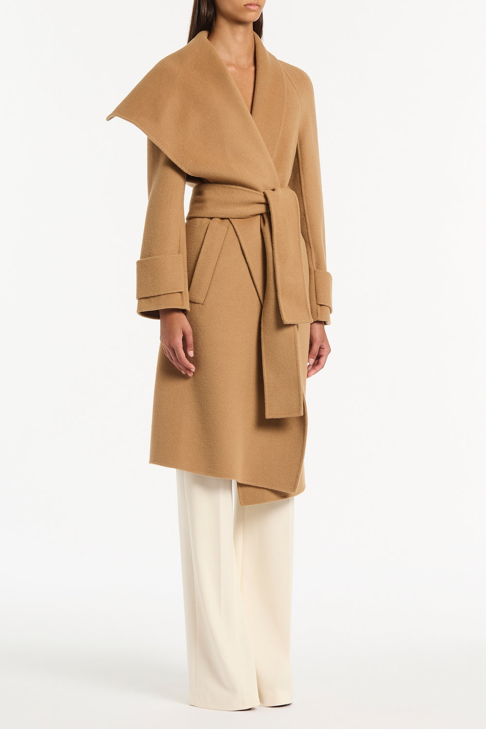 Carla Zampatti Camel Wool Drape Front Coat (Brown)
