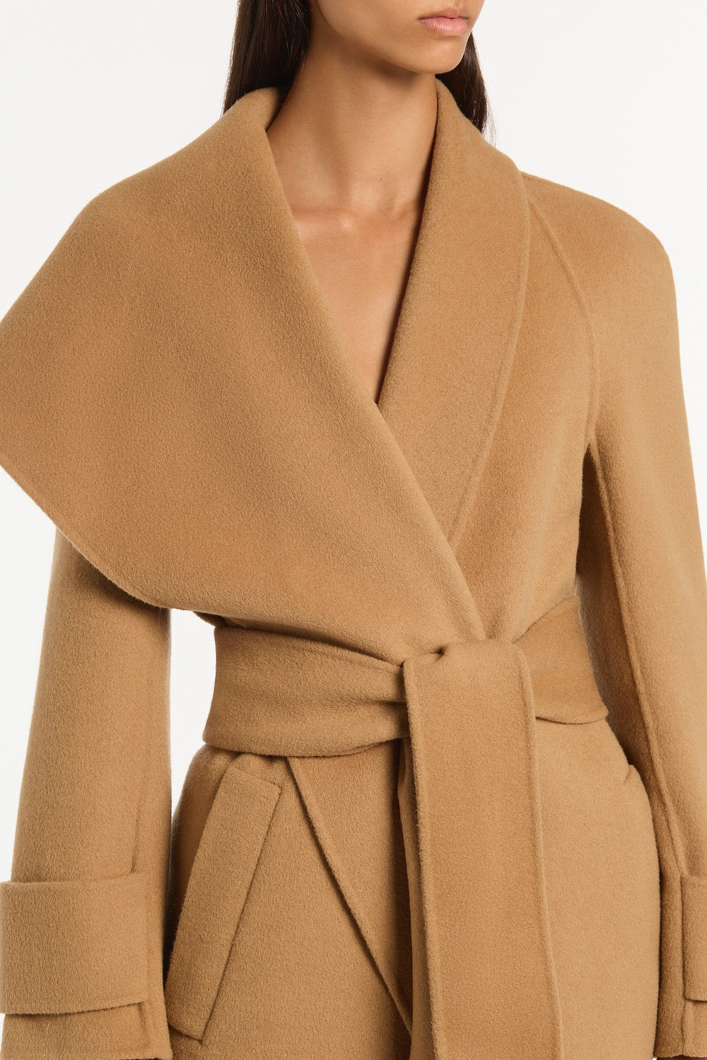 Carla Zampatti Camel Wool Drape Front Coat (Brown)