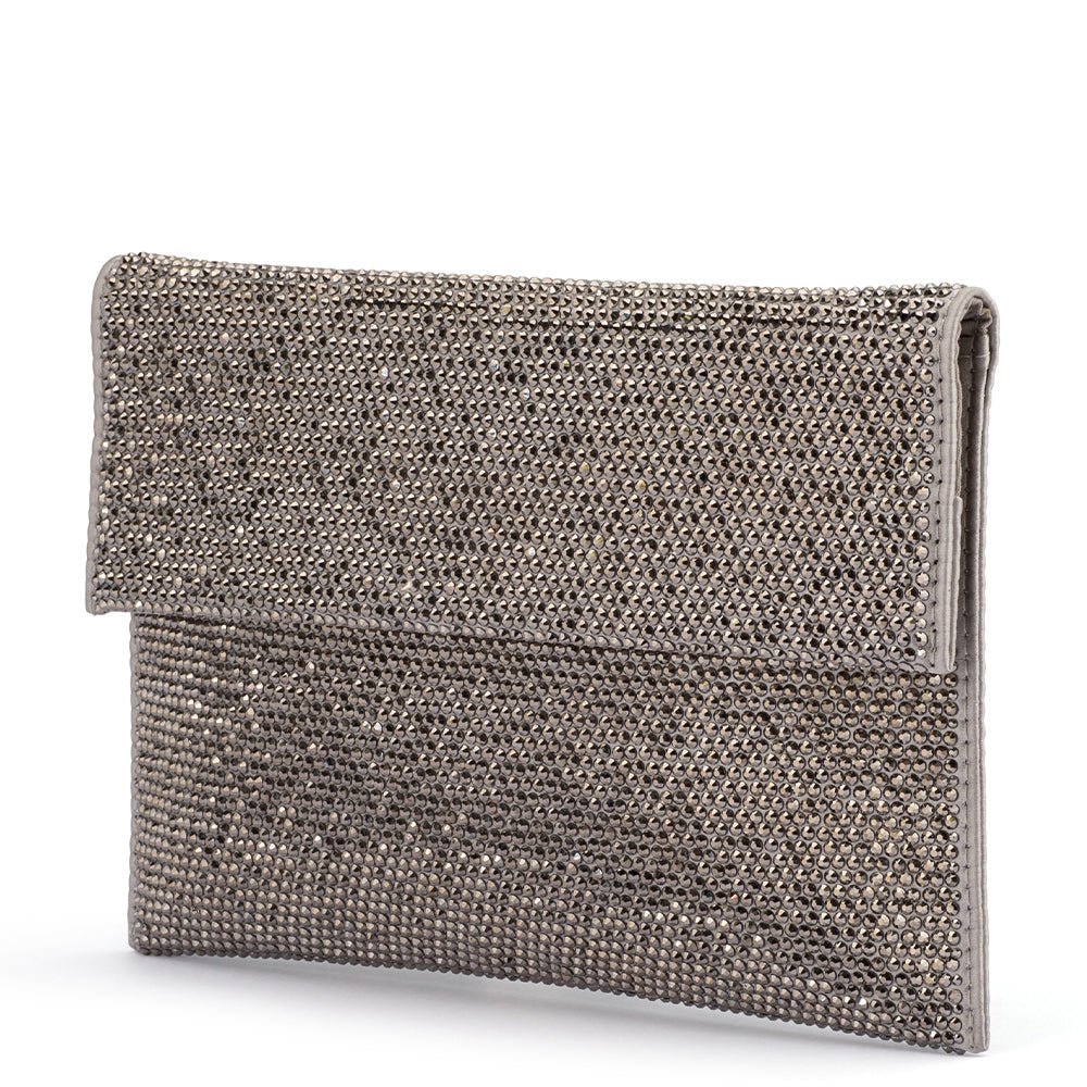 Olga Berg CARA Crystal Envelope Clutch (Gunmetal)