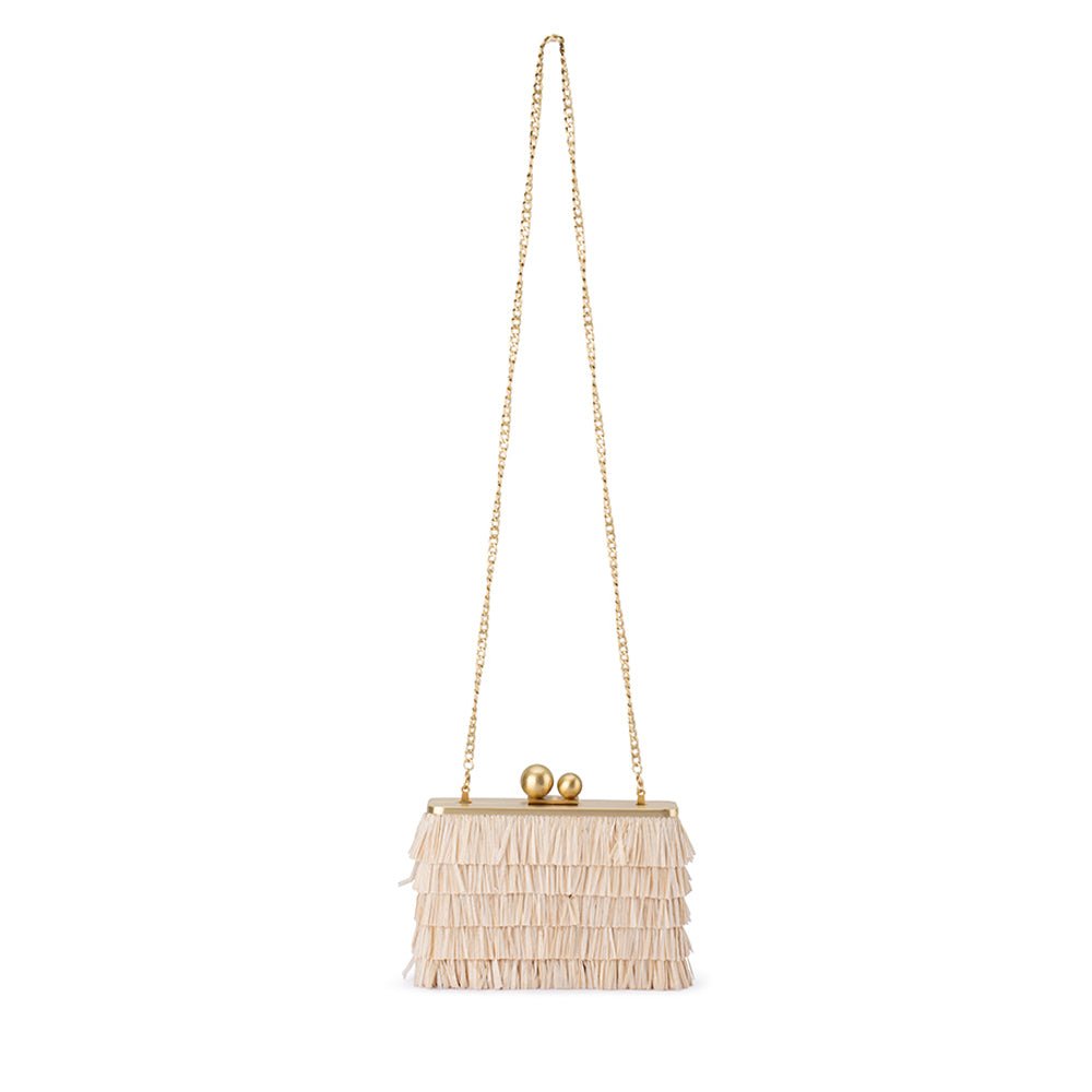 Olga Berg CARLITA Fringe Clutch (Natural)