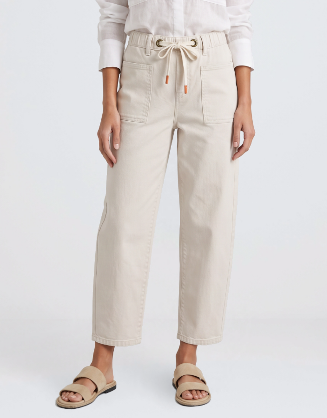 Image of Jeans. Product name - Carter Barrel Jeans Sand in Sand colour by brand - Monaco