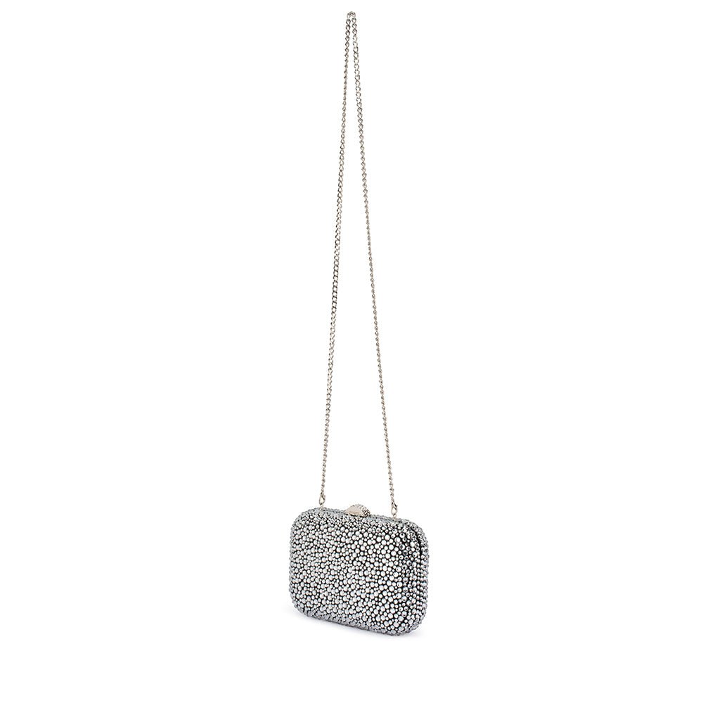 Olga Berg CASEY Hot Fix Encrusted Clutch (Silver)